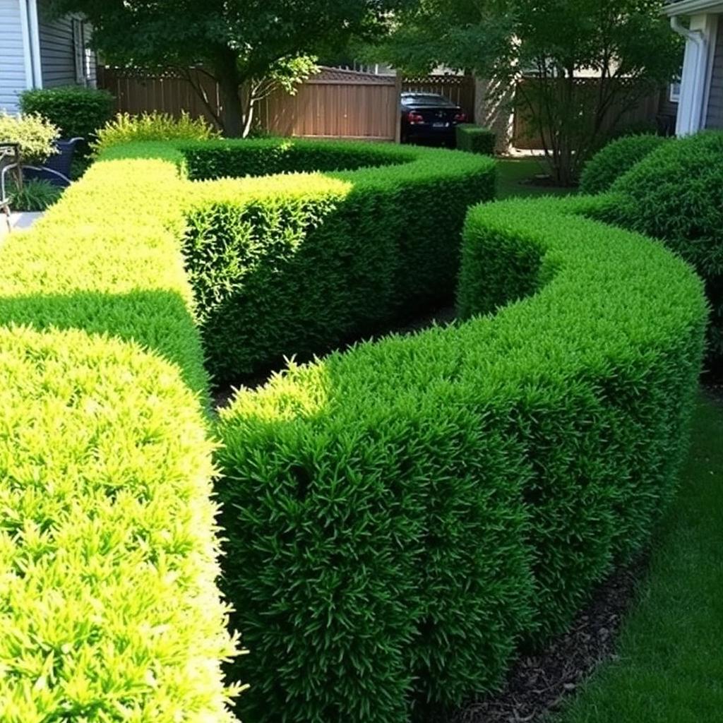Neatly trimmed green hedges with sharp lines