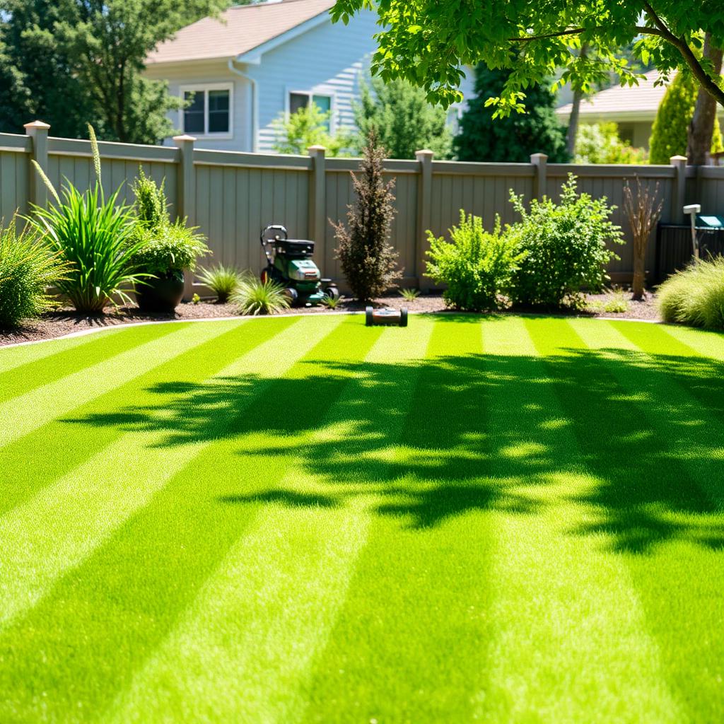 Freshly mowed lawn with clean stripe pattern