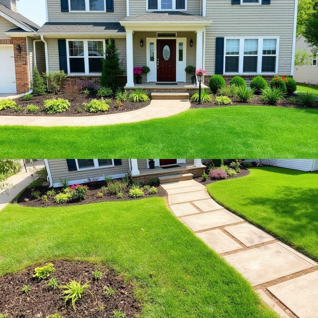 Complete yard transformation with new lawn and walkway